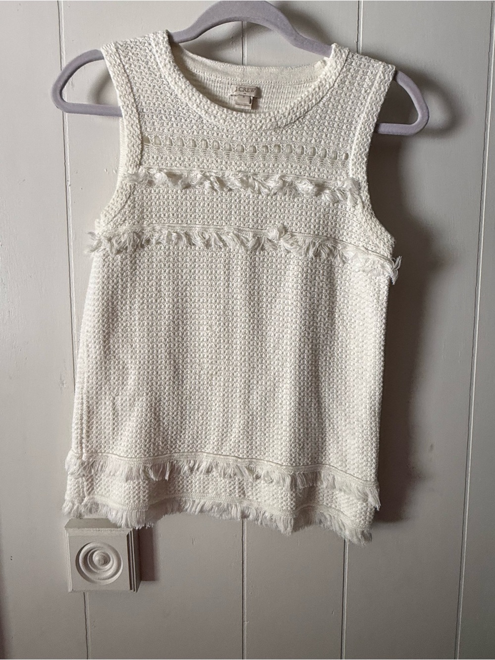 J. Crew Cream Fringe Knit Sleeveless Top